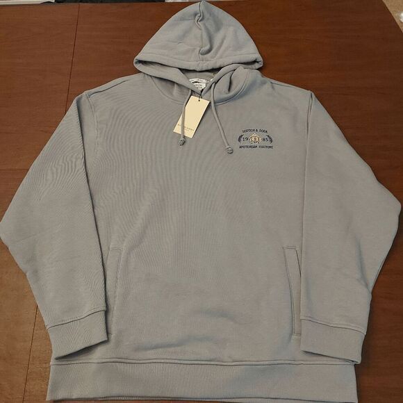 Scotch & Soda Embroidered Graphic Relaxed Fit Hoodie Asphalt Grey Men's Size XL - Picture 1 of 5